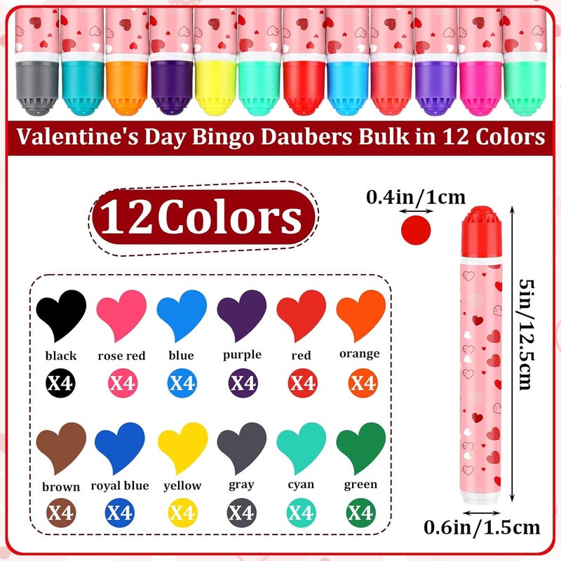 Eersida 60 Pack Valentines Bingo Daubers Bulk 0.4 oz Mixed Colors Dot Markers Bingo Supplies in 12 Colors Dot Paint Art Markers Paint Craft for Party Favor - Image 2
